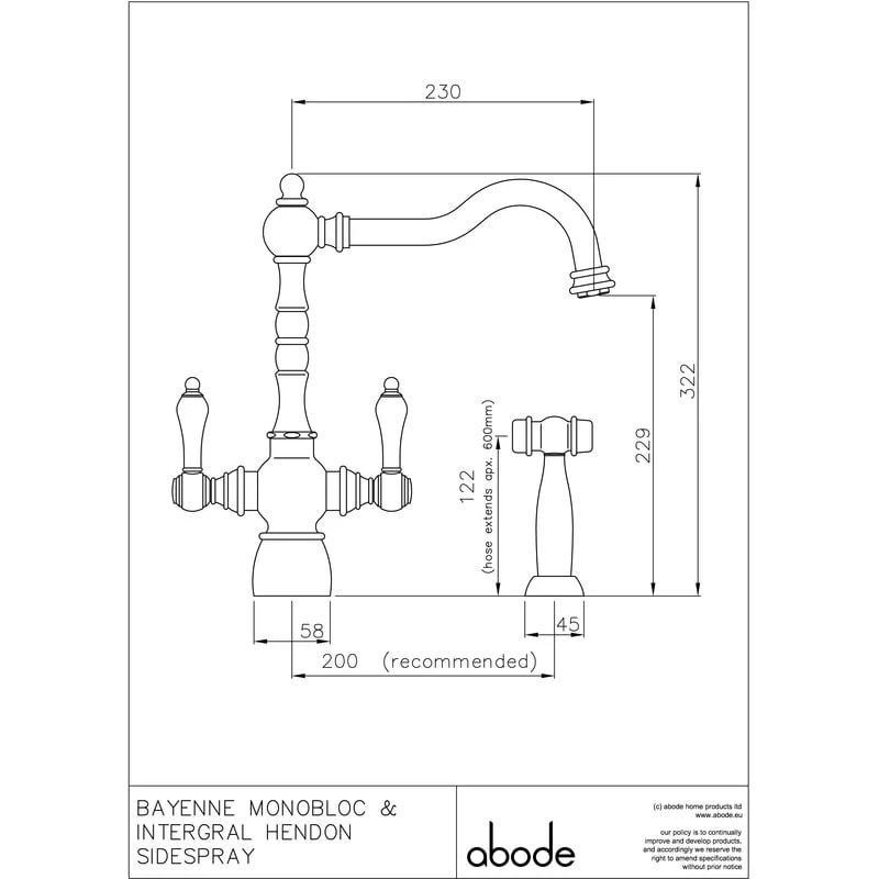 Abode Bayenne Dual Lever Mono Sink Mixer With Handspray Chrome 4 Abode Bayenne Dual Lever Mono Sink Mixer With Handspray Chrome - Image 2