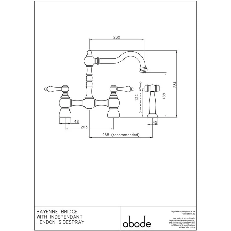 Abode Bayenne Dual Lever Bridge Mixer With Handspray Pewter 4 Abode Bayenne Dual Lever Bridge Mixer With Handspray Pewter - Image 2