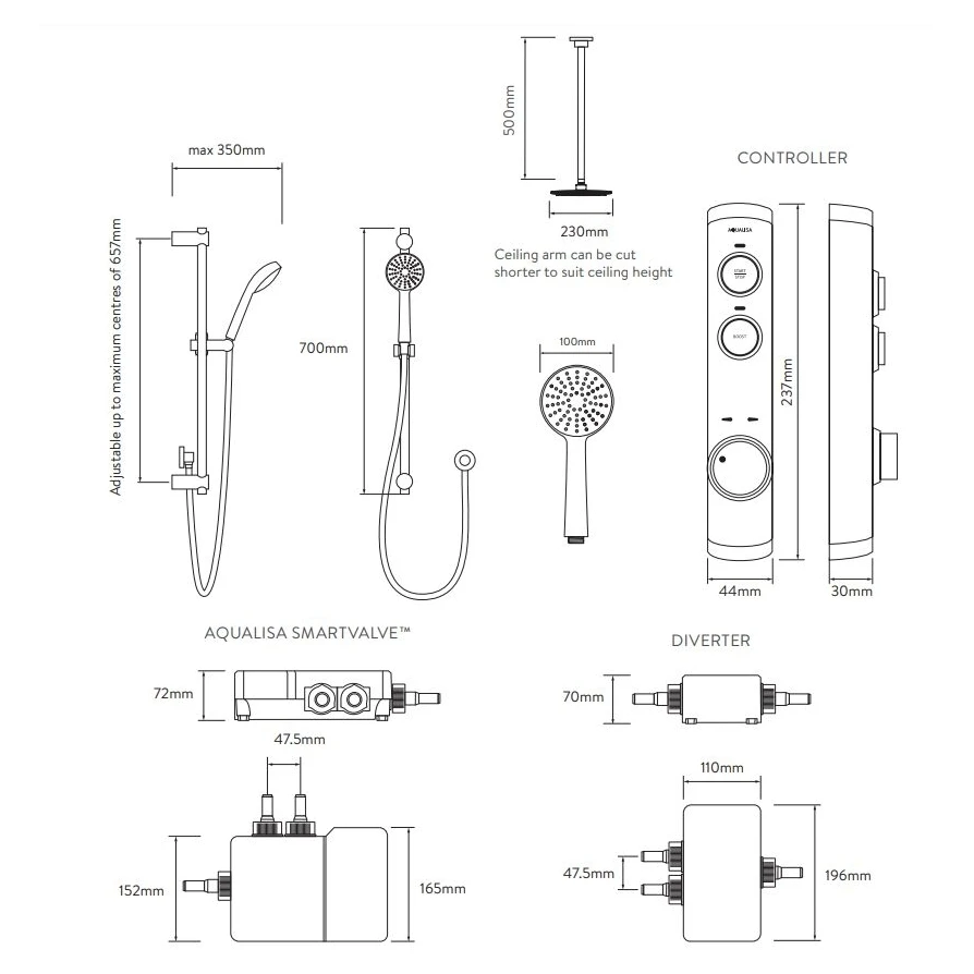 Aqualisa ISystem Smart Concealed With Adjustable & Ceiling Heads (HP/Combi) 4 Aqualisa ISystem Smart Concealed With Adjustable & Ceiling Heads (HP/Combi) - Image 2