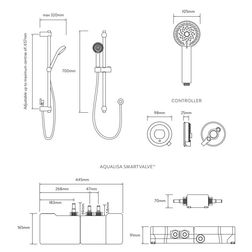 Aqualisa Quartz Touch Smart Shower With Adjustable Head (Gravity Pumped) 4 Aqualisa Quartz Touch Smart Shower With Adjustable Head (Gravity Pumped) - Image 2