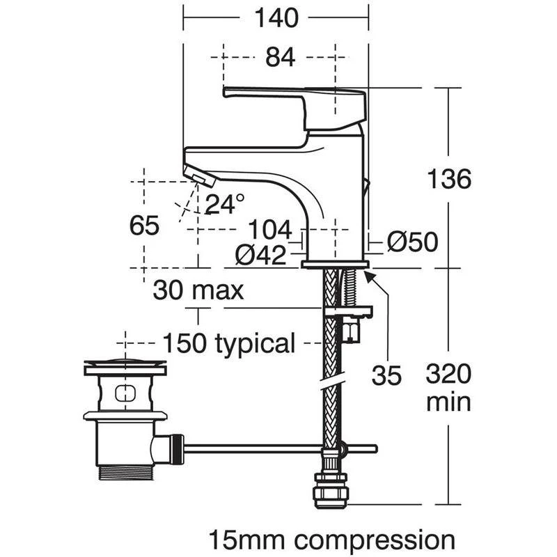Armitage Shanks Sandringham Basin Mixer With Waste B3306 4 Armitage Shanks Sandringham Basin Mixer With Waste B3306 - Image 2