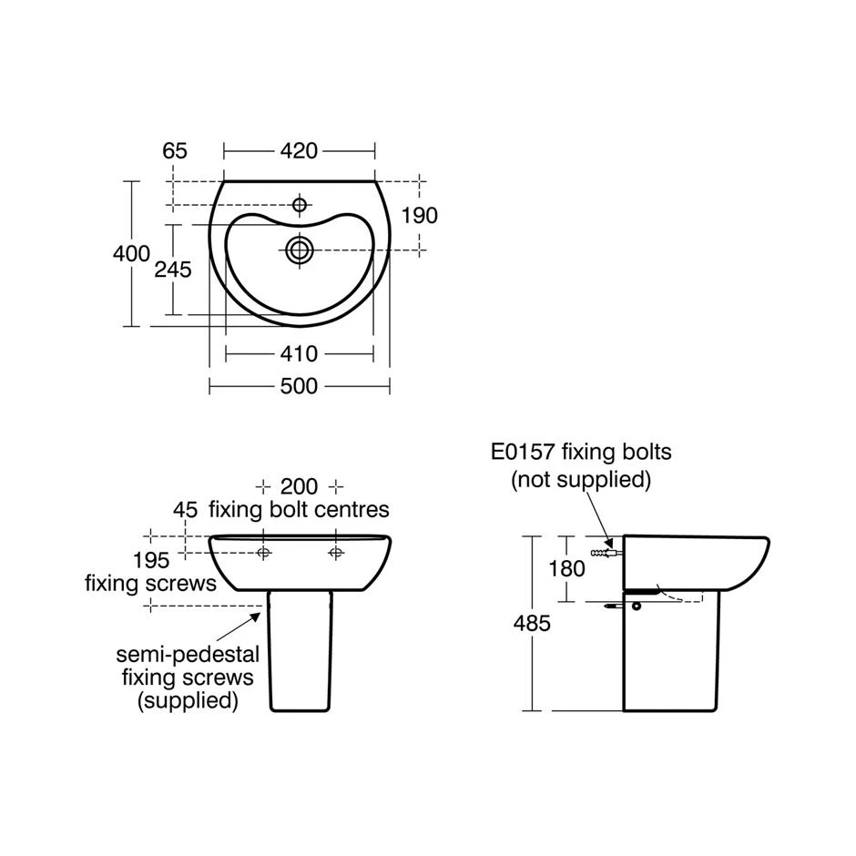 Armitage Shanks Contour 21 Splash 50cm Schools Basin & Semi Pedestal 4 Armitage Shanks Contour 21 Splash 50cm Schools Basin & Semi Pedestal - Image 2