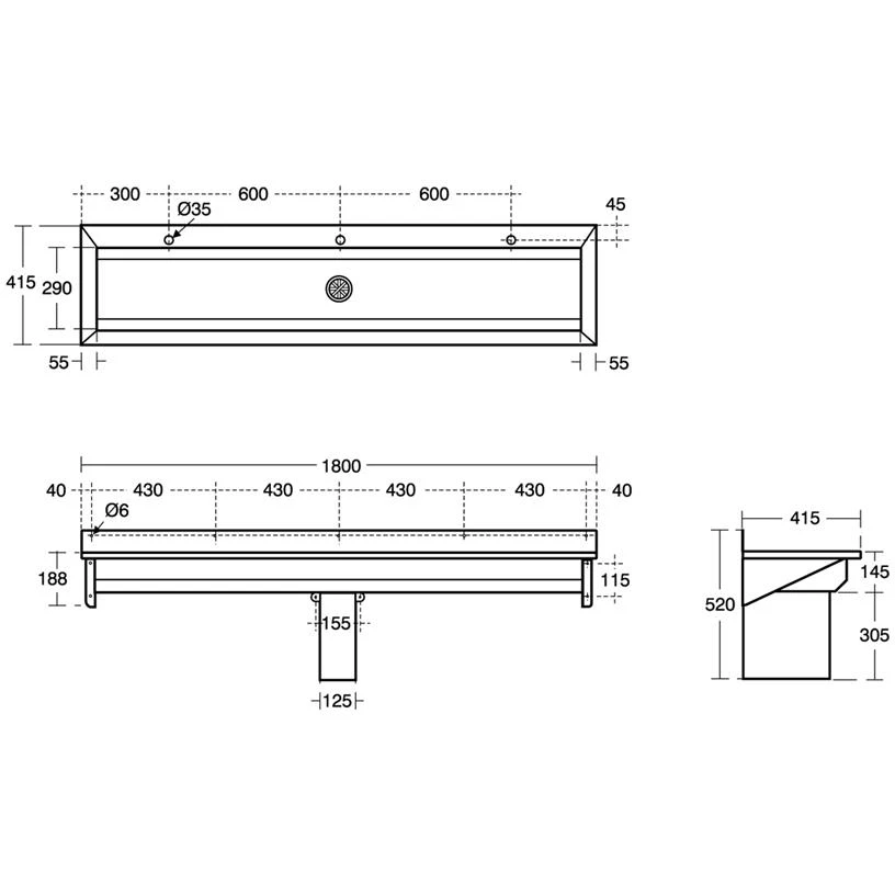 Armitage Shanks Calder 180cm Washing Trough 3 Tapholes S2825 Steel 4 Armitage Shanks Calder 180cm Washing Trough 3 Tapholes S2825 Steel - Image 2