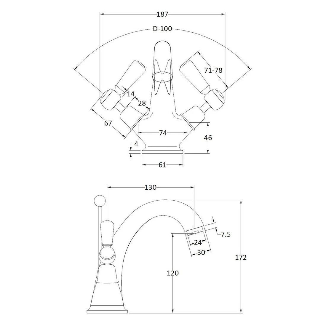 Bayswater Black Mono Basin Mixer With Lever & Dome Collar 4 Bayswater Black Mono Basin Mixer With Lever & Dome Collar - Image 2