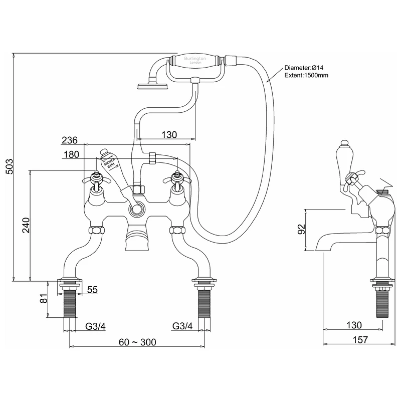 Burlington Anglesey Angled Deck Mounted Bath Shower Mixer 4 Burlington Anglesey Angled Deck Mounted Bath Shower Mixer - Image 2