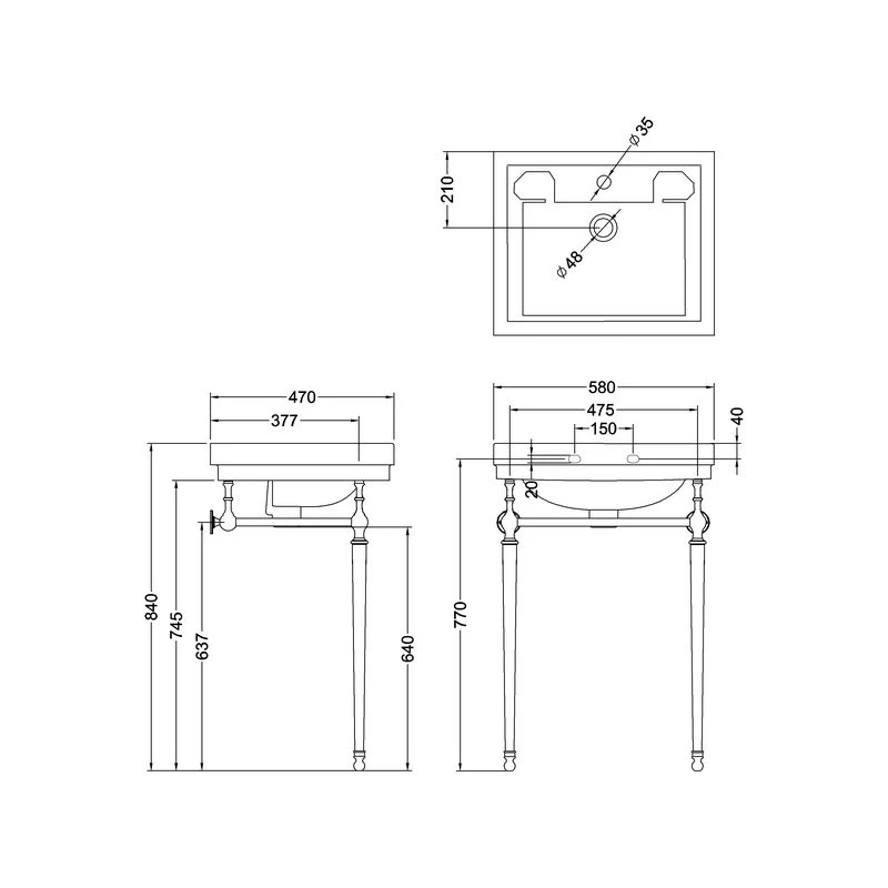 Burlington Contemporary 58cm 1 Hole Basin & Washstand 4 Burlington Contemporary 58cm 1 Hole Basin & Washstand - Image 2