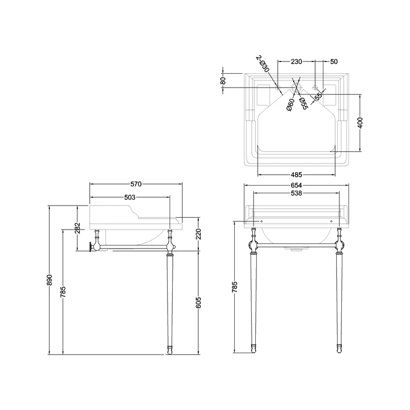 Burlington Classic 65cm 2 Hole Basin & Stand 4 Burlington Classic 65cm 2 Hole Basin & Stand - Image 2