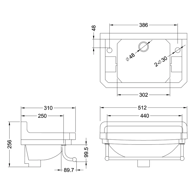 Burlington Edwardian 51cm 2 Hole Cloakroom Basin & Towel Rail 4 Burlington Edwardian 51cm 2 Hole Cloakroom Basin & Towel Rail - Image 2