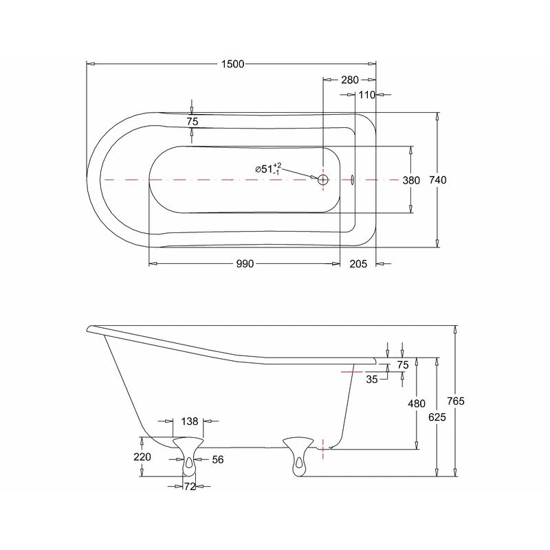 Burlington Buckingham Slipper Bath With Classic Black Feet 4 Burlington Buckingham Slipper Bath With Classic Black Feet - Image 2