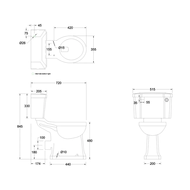 Burlington Regal Close Coupled Toilet With 52cm Push Button Cistern 4 Burlington Regal Close Coupled Toilet With 52cm Push Button Cistern - Image 2