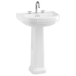 Burlington Riviera 58cm D Shape 3 Taphole Basin & Full Pedestal