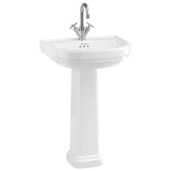 Burlington Riviera 580mm D Shape No Tap Hole Basin & Full Pedestal