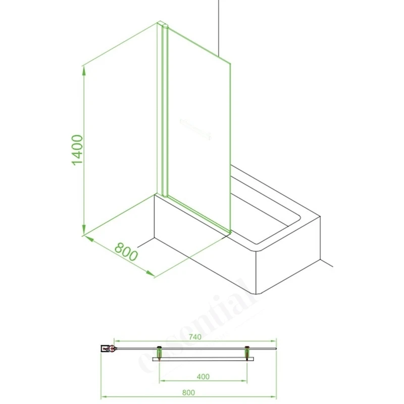 Essential Eclipse Square Bath Screen 800x1400mm 6mm Glass 4 Essential Eclipse Square Bath Screen 800x1400mm 6mm Glass - Image 2