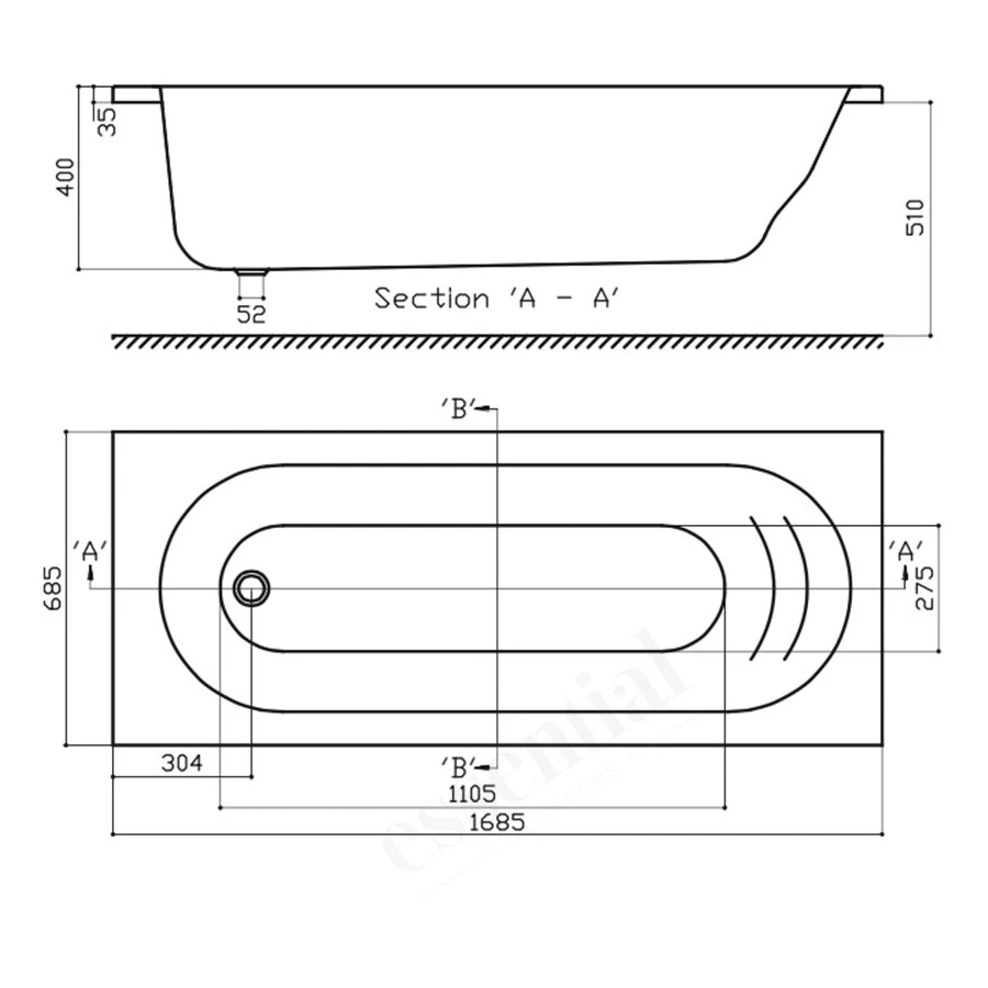 Essential Kingston Rectangular Bath Quartz 1700x750mm 0 Tap Hole 4 Essential Kingston Rectangular Bath Quartz 1700x750mm 0 Tap Hole - Image 2