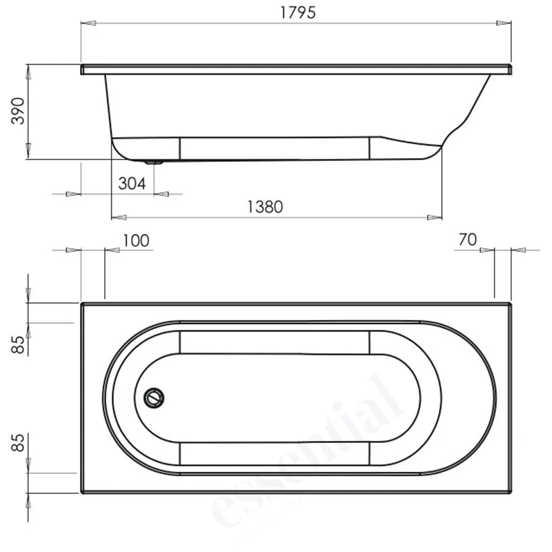 Essential Kingston Rectangular Bath 1800x800mm 0 Tap Holes White 4 Essential Kingston Rectangular Bath 1800x800mm 0 Tap Holes White - Image 2