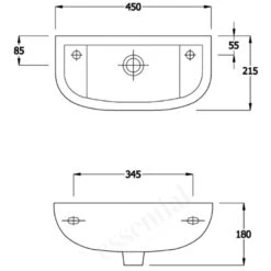 Essential Lily Handrinse Basin Only Left 450mm 1 Tap Hole White -Home Furnishings essential ec1012 3