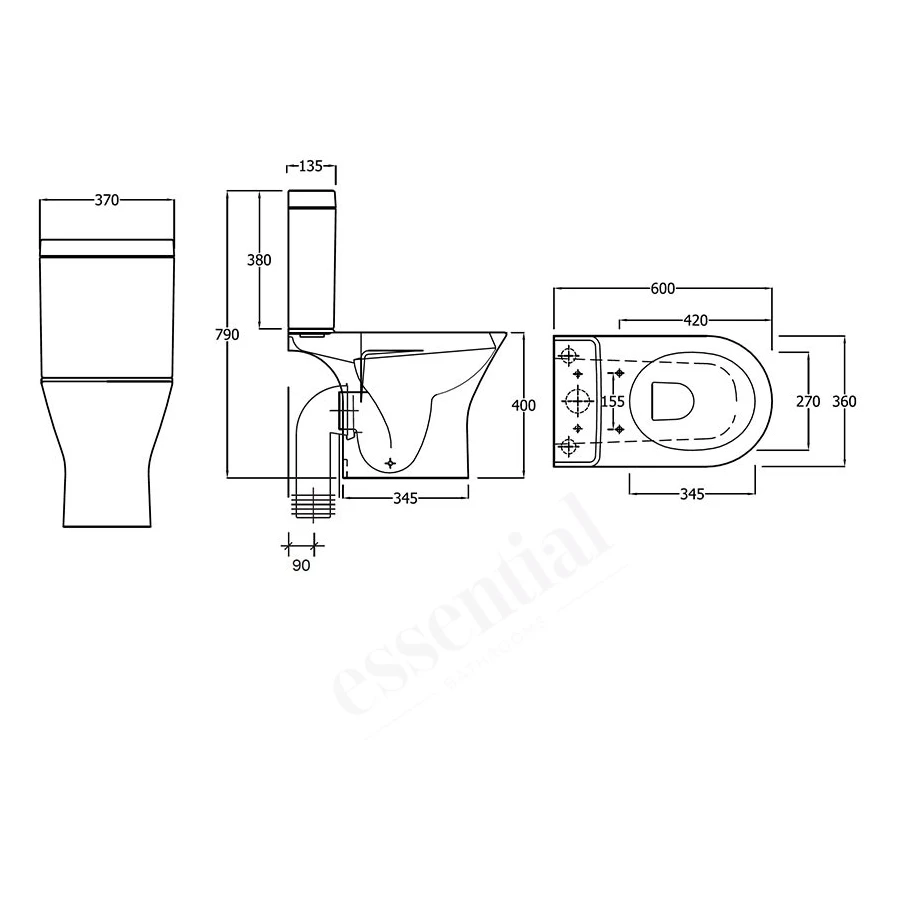 Essential Ivy Close Coupled Open Back Pan, Cistern & Soft Close Seat Pack 4 Essential Ivy Close Coupled Open Back Pan, Cistern & Soft Close Seat Pack - Image 2