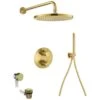 Flova Levo 3 Way Shower Set With Bath Overflow Filler Round Brushed Brass -Home Furnishings flova bb lvt3wpk1 ro