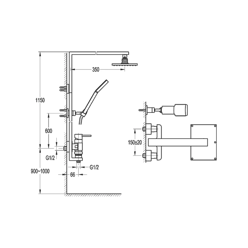 Flova Essence Shower Column With Manual Mixer, Shower & Handset 4 Flova Essence Shower Column With Manual Mixer, Shower & Handset - Image 2