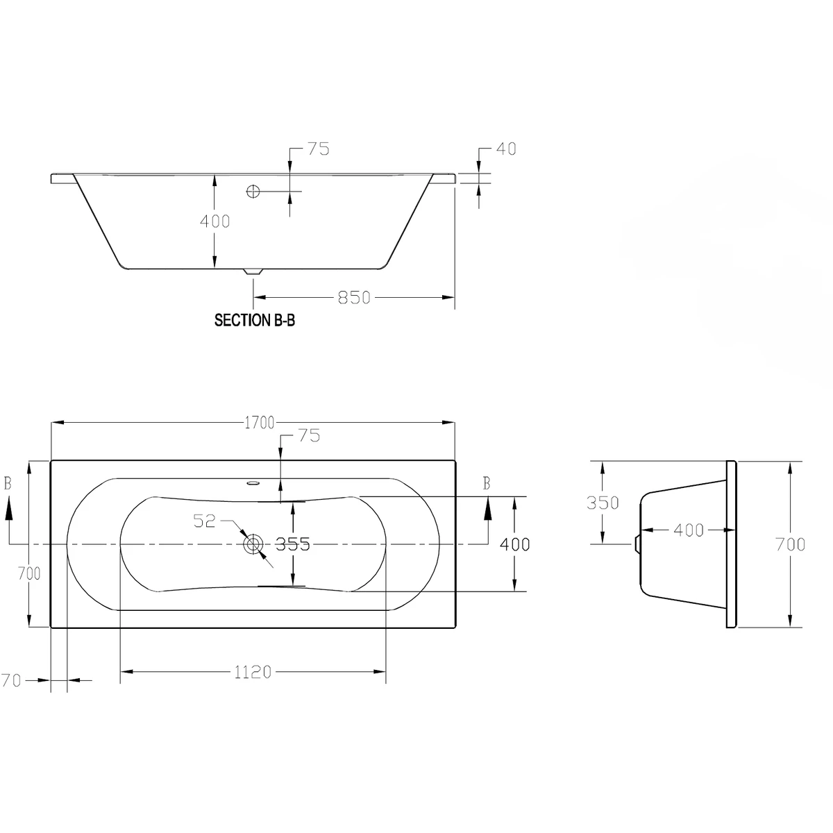 Frontline Aquabathe Duo 1700 X 700mm Double Ended Bath 4 Frontline Aquabathe Duo 1700 X 700mm Double Ended Bath - Image 2