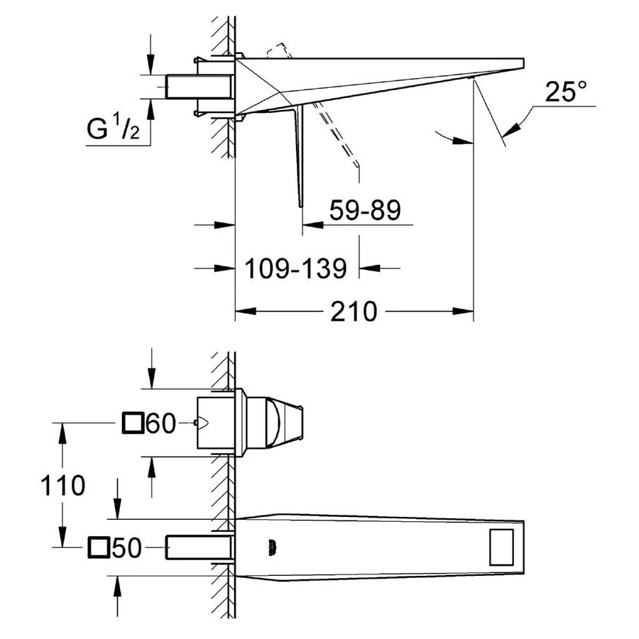 Grohe Allure Brilliant 2-Hole Wall Basin Mixer Medium 19783 4 Grohe Allure Brilliant 2-Hole Wall Basin Mixer Medium 19783 - Image 2