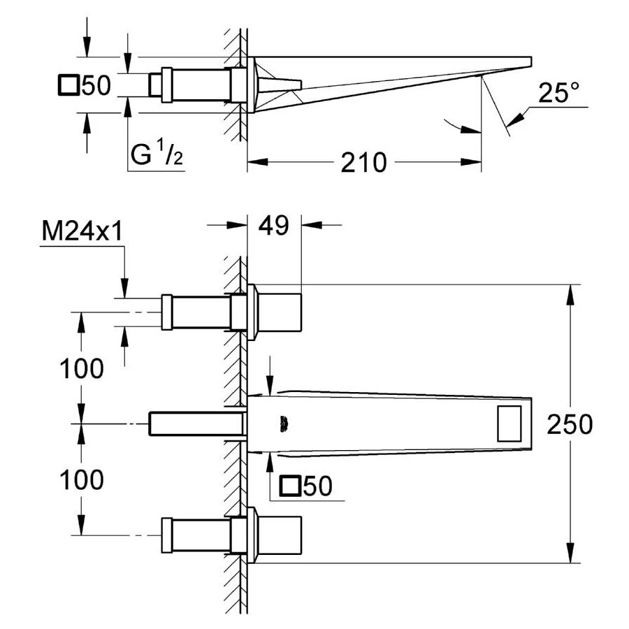 Grohe Allure Brilliant 3-Hole Wall Basin Mixer 1/2″ Medium 20348 4 Grohe Allure Brilliant 3-Hole Wall Basin Mixer 1/2″ Medium 20348 - Image 2