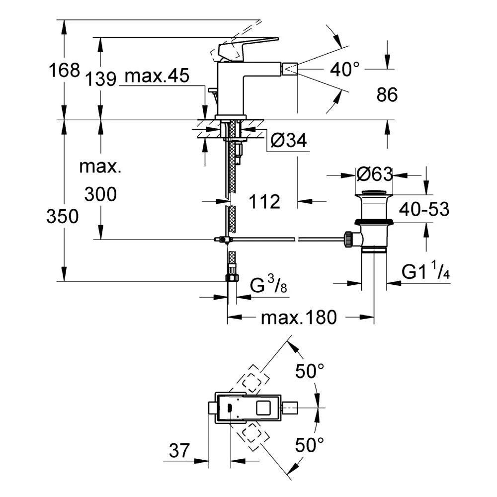 Grohe Eurocube Bidet Mixer 1/2″ Small 23138 4 Grohe Eurocube Bidet Mixer 1/2″ Small 23138 - Image 2