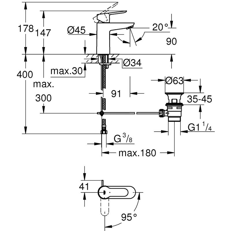 Grohe Bauedge Basin Mixer S-Size 23559 Chrome 4 Grohe Bauedge Basin Mixer S-Size 23559 Chrome - Image 2