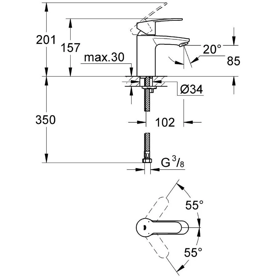 Grohe Eurostyle Cosmopolitan Mono Basin Mixer 1/2″ Small 32468 4 Grohe Eurostyle Cosmopolitan Mono Basin Mixer 1/2″ Small 32468 - Image 2