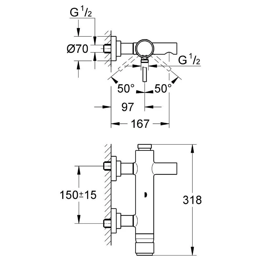 Grohe Atrio Wall Mounted Bath/Shower Mixer 1/2″ 32652 4 Grohe Atrio Wall Mounted Bath/Shower Mixer 1/2″ 32652 - Image 2