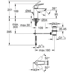 Grohe Eurosmart S-Size Basin Mixer Tap With Pop Up Waste 33265 -Home Furnishings grohe 33265003 4