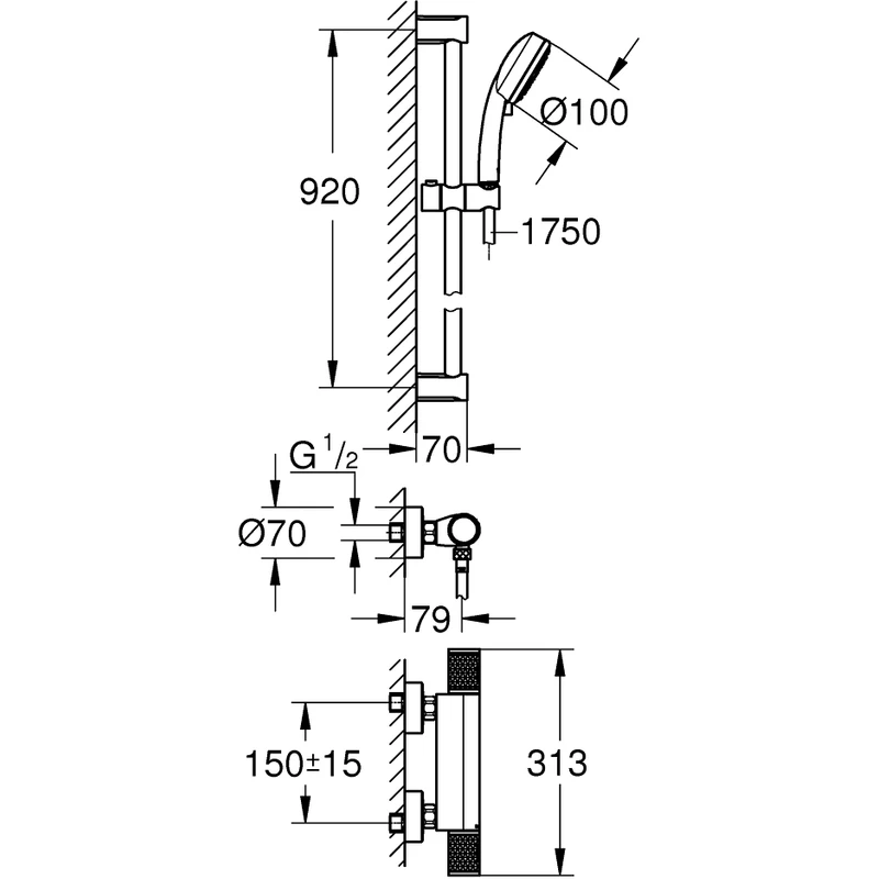 Grohe Grohtherm 1000 Performance Shower Mixer With Kit 34784 4 Grohe Grohtherm 1000 Performance Shower Mixer With Kit 34784 - Image 2