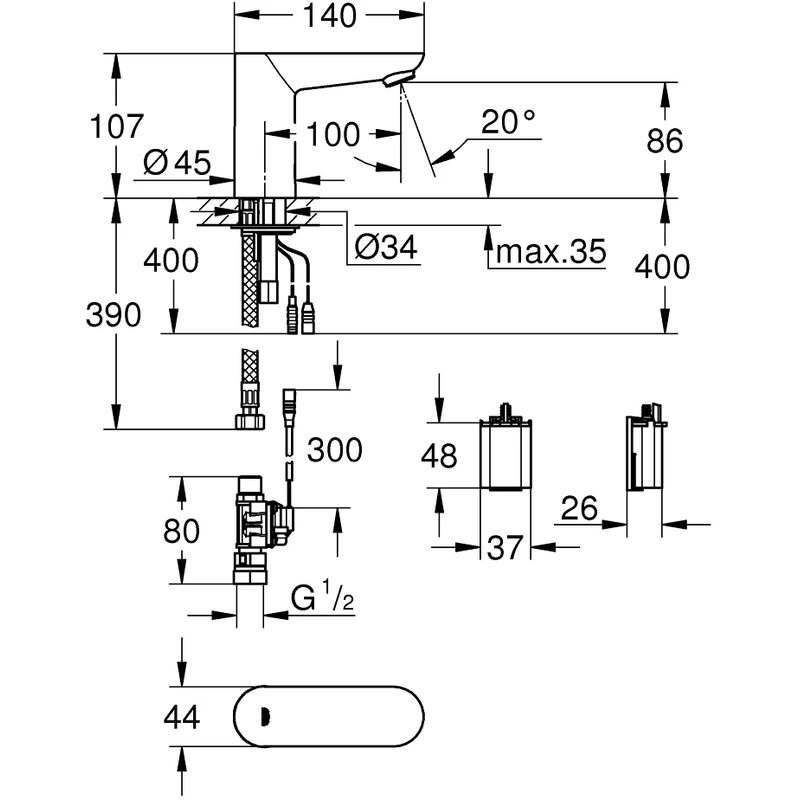 Grohe Euroeco Cosmopolitan E Infra-Red Electronic Basin Tap 36272 4 Grohe Euroeco Cosmopolitan E Infra-Red Electronic Basin Tap 36272 - Image 2