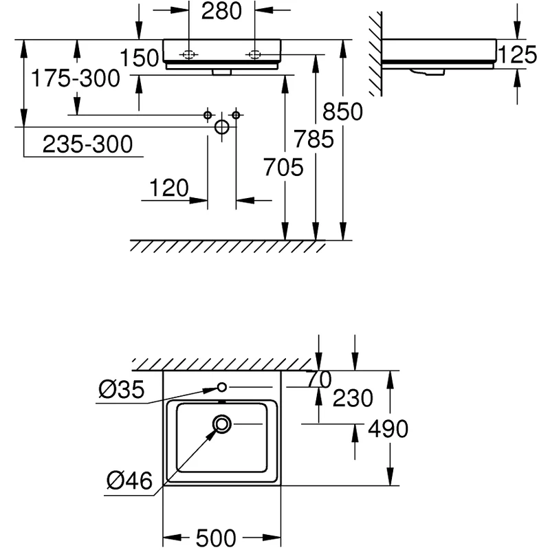 Grohe Cube Ceramic 50cm Wall Hung Wash Basin 39474 PureGuard 4 Grohe Cube Ceramic 50cm Wall Hung Wash Basin 39474 PureGuard - Image 2