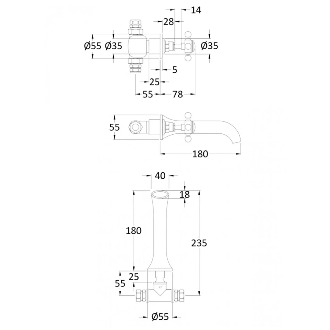 Hudson Reed Topaz Crosshead Hex Wall Basin Mixer Chrome/Black 4 Hudson Reed Topaz Crosshead Hex Wall Basin Mixer Chrome/Black - Image 2