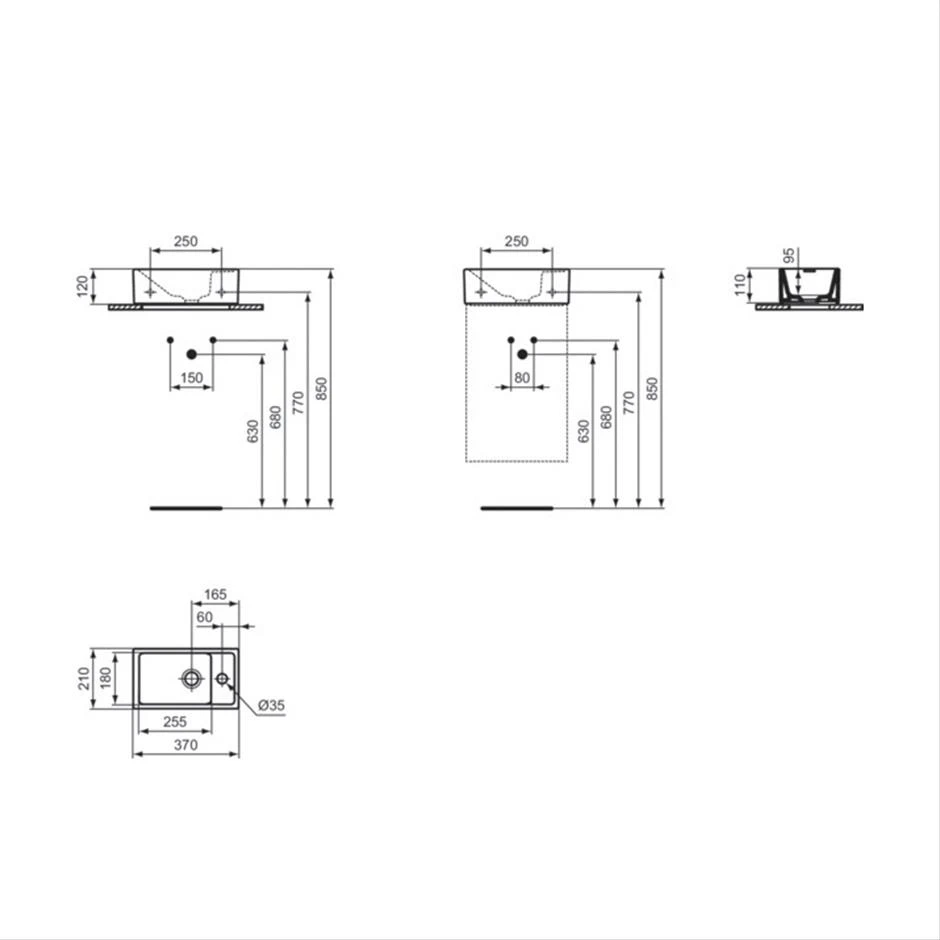 Ideal Standard I.life S 37cm Guest Basin 1 Taphole Right E2112 4 Ideal Standard I.life S 37cm Guest Basin 1 Taphole Right E2112 - Image 2