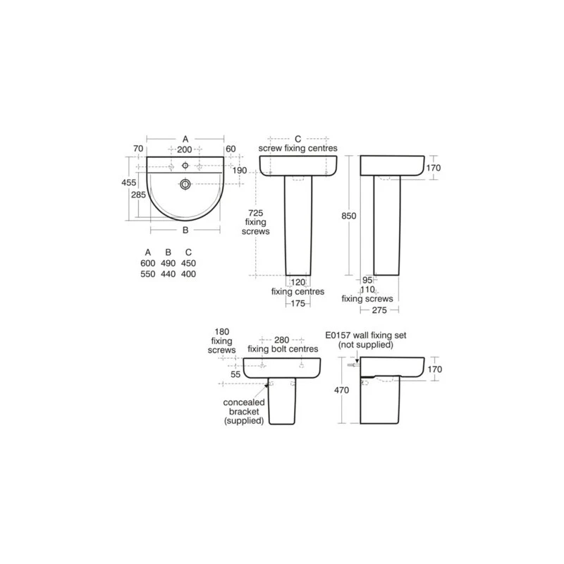 Ideal Standard Concept Arc 55cm Washbasin 1 Taphole E7852 4 Ideal Standard Concept Arc 55cm Washbasin 1 Taphole E7852 - Image 2