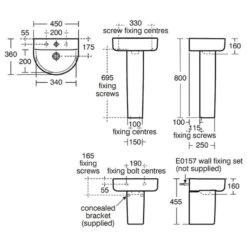 Ideal Standard Concept Arc 450mm 1 Taphole Basin & Full Pedestal -Home Furnishings ideal standard e796601 e783801 3
