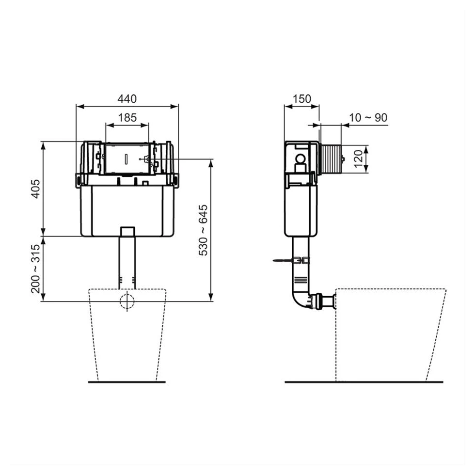 Ideal Standard Prosys 150mm Depth WC Cistern Pneumatic R0316 4 Ideal Standard Prosys 150mm Depth WC Cistern Pneumatic R0316 - Image 2
