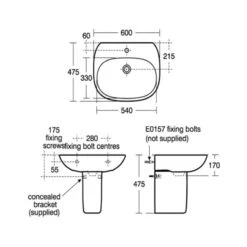 Ideal Standard Tesi 600mm 1 Taphole Basin & Semi Pedestal -Home Furnishings ideal standard t026501 t357301 3