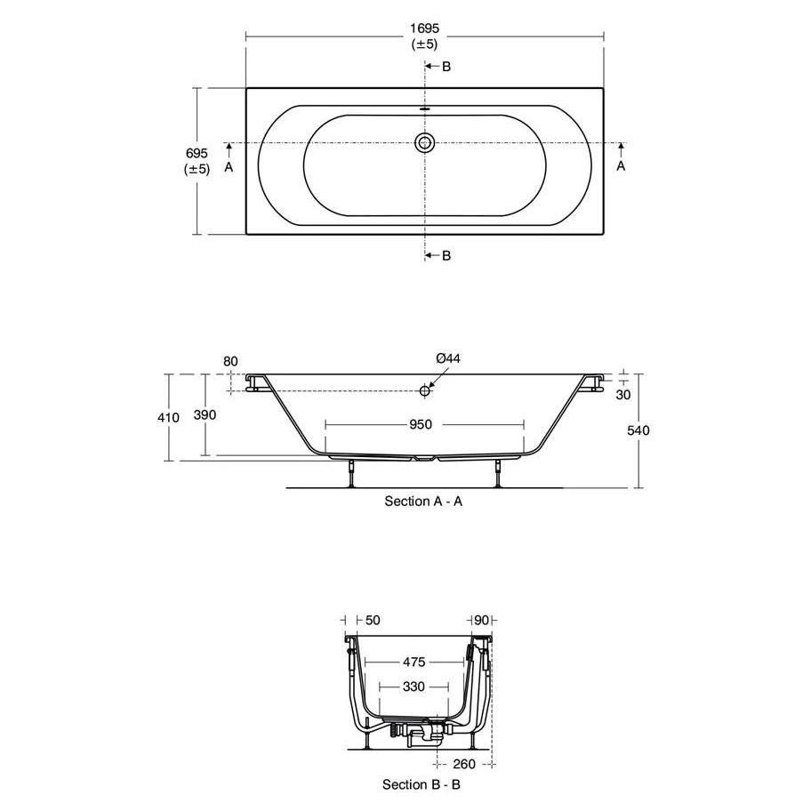 Ideal Standard Tesi 170x70cm Double Ended Bath T3605 4 Ideal Standard Tesi 170x70cm Double Ended Bath T3605 - Image 2