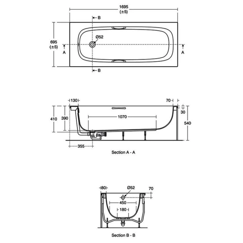 Ideal Standard I.Life Single Ended Bath With Handgrips 1700x700mm T4778 6 Ideal Standard I.Life Single Ended Bath With Handgrips 1700x700mm T4778 - Image 4