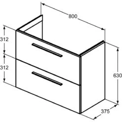 Ideal Standard I.life S 80cm Compact Wall Vanity Unit, 2 Drawers, Coffee Oak -Home Furnishings ideal standard t5295nw 6