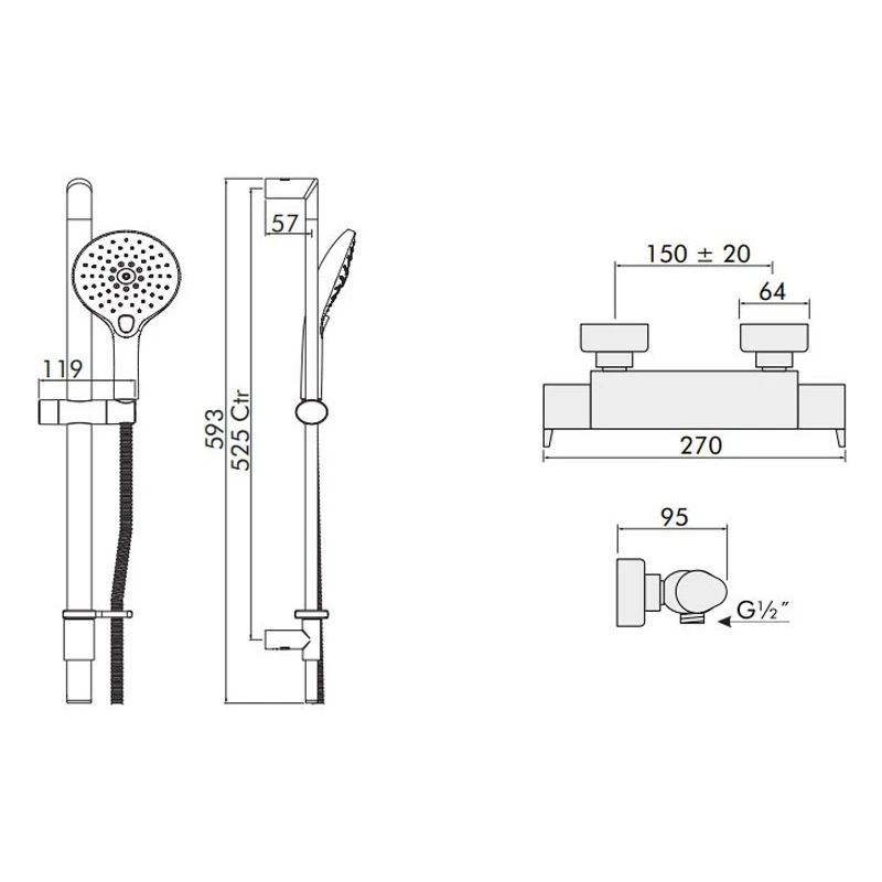 Inta Enzo Safe Touch Thermostatic Bar Shower With Slide Rail Kit 4 Inta Enzo Safe Touch Thermostatic Bar Shower With Slide Rail Kit - Image 2