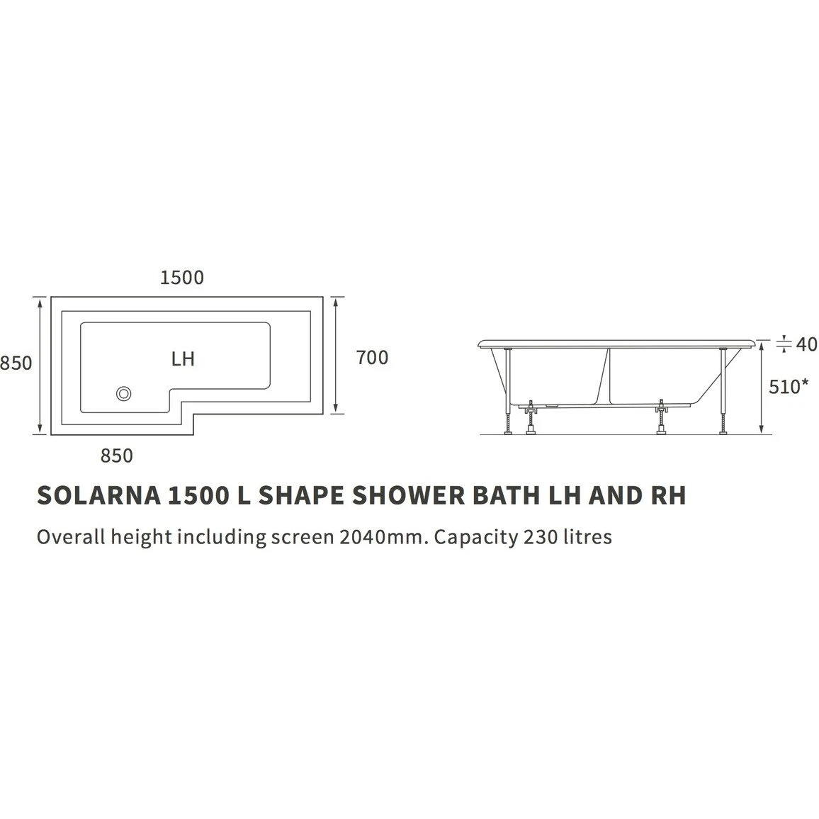 Iona Solarna L Shape 1500x700mm LH Shower Bath Pack 5 Iona Solarna L Shape 1500x700mm LH Shower Bath Pack - Image 3