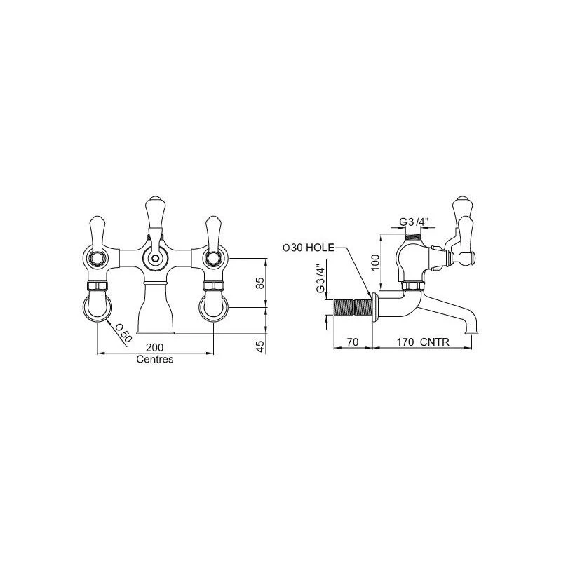 Perrin & Rowe Georgian Wall Bath Shower Mixer, Lever 4 Perrin & Rowe Georgian Wall Bath Shower Mixer, Lever - Image 2