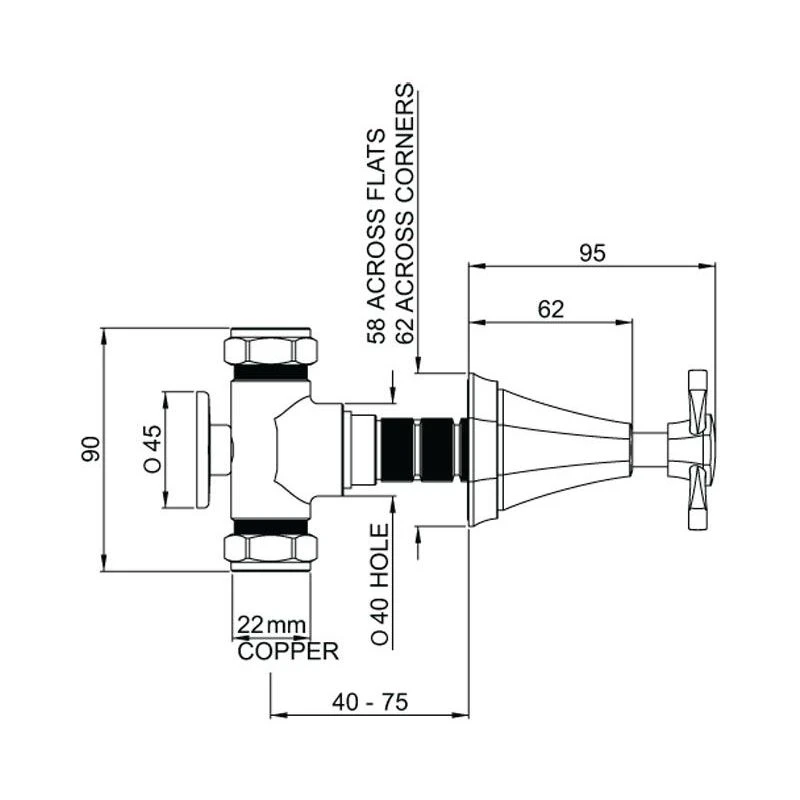 Perrin & Rowe Deco Wall Mounted 3/4″ Shower Stop Valve, Cross 4 Perrin & Rowe Deco Wall Mounted 3/4″ Shower Stop Valve, Cross - Image 2
