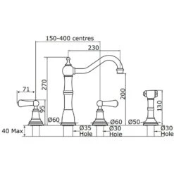 Perrin & Rowe Alsace 3 Hole Kitchen Sink Mixer & Rinse Chrome -Home Furnishings perrin rowe 4776cp 3