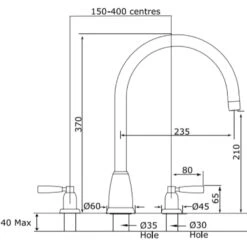 Perrin & Rowe Callisto Lever 3 Hole C Spout Kitchen Sink Mixer Nickel -Home Furnishings perrin rowe 4886ni 2