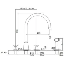 Perrin & Rowe Callisto Crosshead 3 Hole C Spout Sink Mixer Tap Nickel -Home Furnishings perrin rowe 4890ni 2